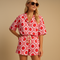 Two-piece summer suit with floral print and elastic waistband for women