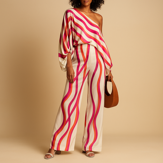 Two-piece summer outfit with off-shoulder top for women