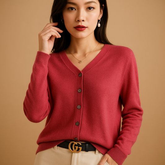 V-neck women's cardigan with buttons and long sleeves
