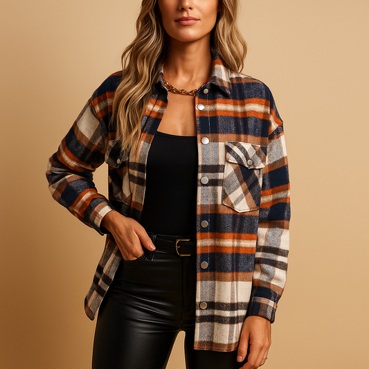 Warm plaid jacket for ladies