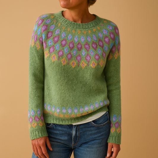 Wool sweater with unique print for women