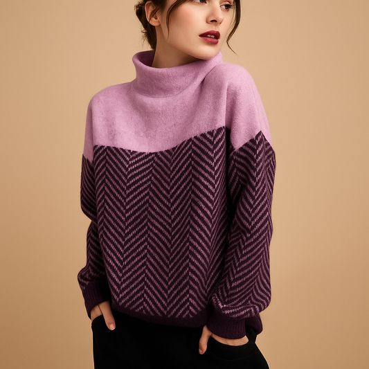 Soft knit women's sweater with herringbone pattern