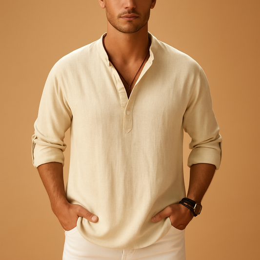Men's long-sleeved summer shirt with V-neck