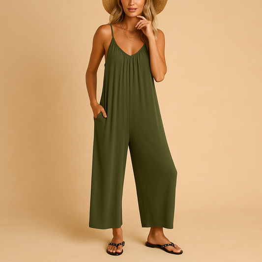 Summer sleeveless jumpsuit with adjustable straps for women